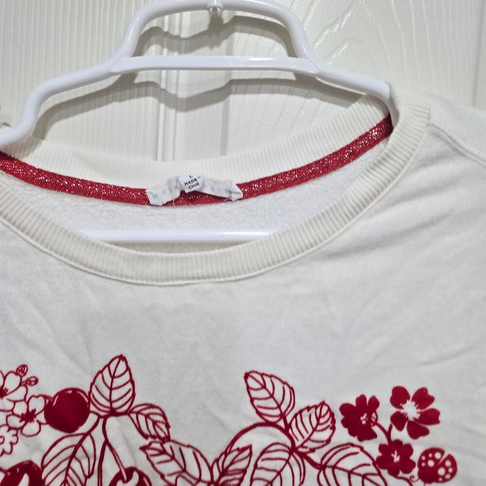 Jane Delancey Cherry Heart Graphic Sweatshirt Large Ivory Red - Picture 9 of 10
